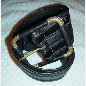 Motif 56 Black Calf Hair Inlay Leather Belt Size M